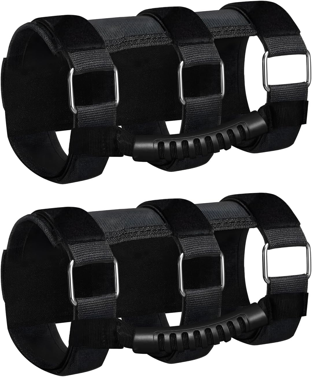 Grab Handles 2 Pack, Upgraded 3-Strap Roll Bar Grab Handles with Metal Buckles, Compatible with Jeep Wrangler CJ YJ TJ JK JKU JL JLU JT (1955–Present), Fit 2–4 Inch Roll Bars