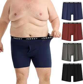 INNERSY Mens Big and Tall Boxer Briefs Underwear with Open Fly 4-Pack | Viscose Made from Bamboo, Breathable, Lightweight, Moisture-Wicking, Non-Roll Stretchy Waistband, Quick Dry