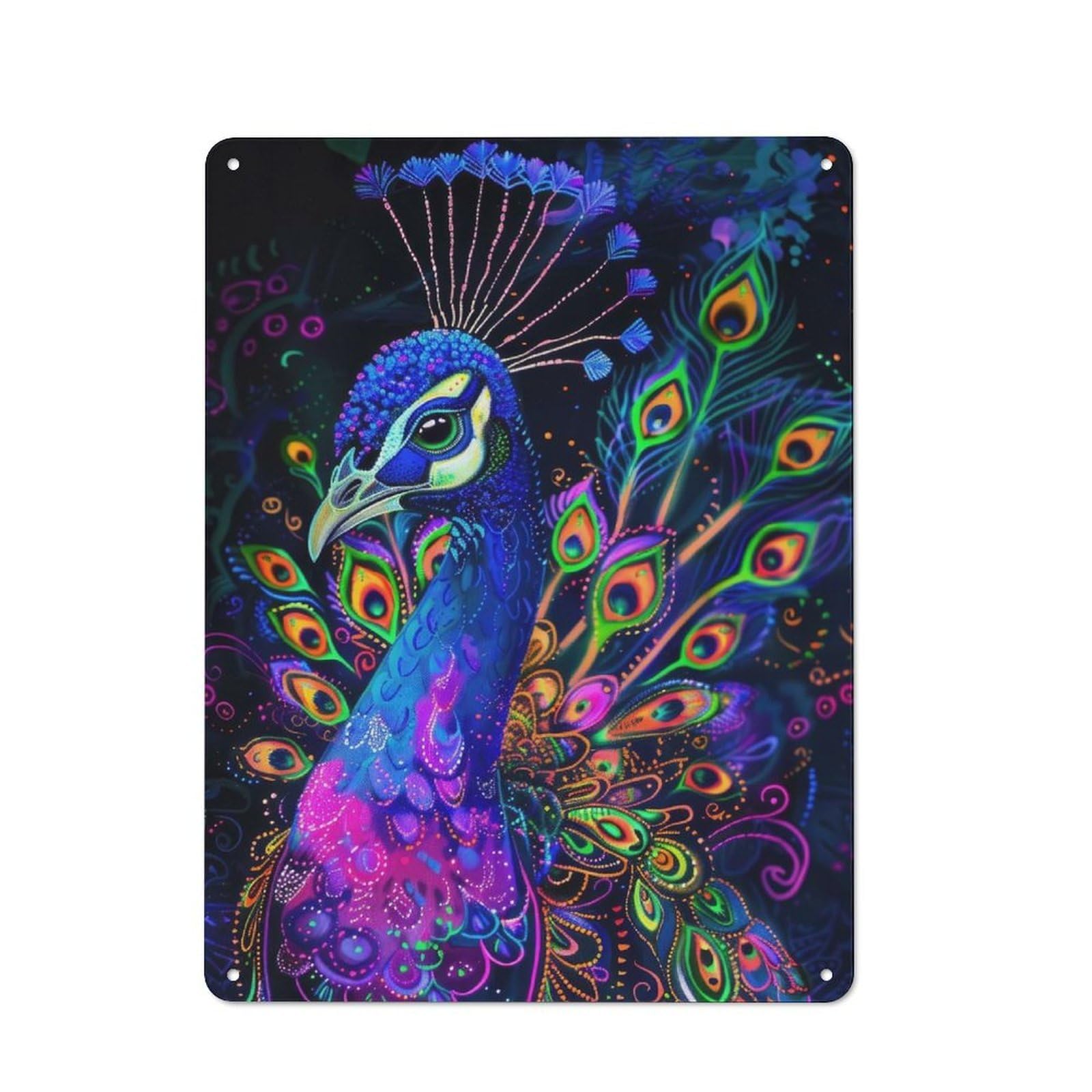 Junmoney Style-4 Retro Metal Plaque 40X30cm Featuring Neon Peacock Portrait For Workshop Wall, For Metal Sign Collectors, For Garage And Workshop Walls