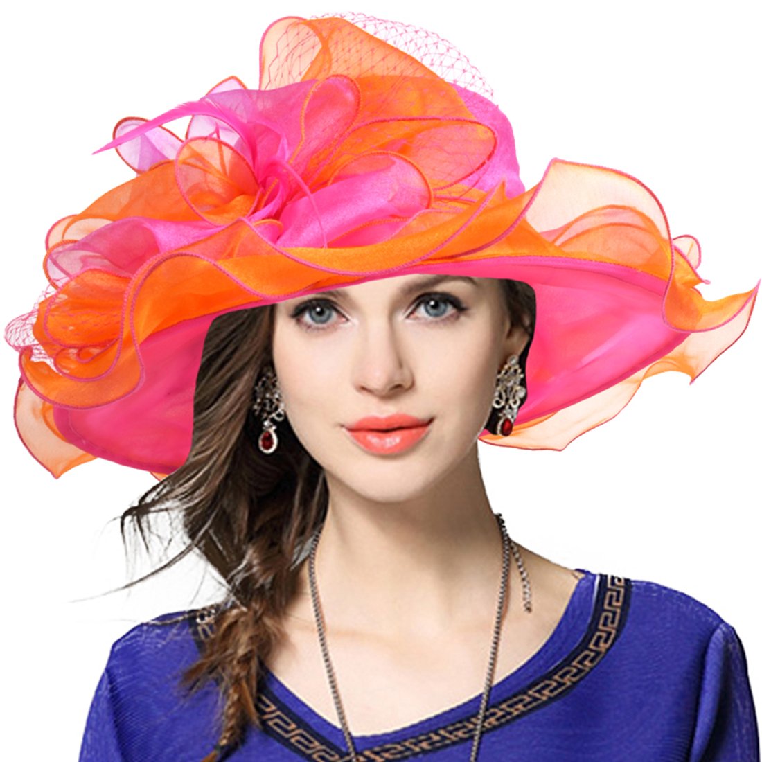 VECRY Women's Church Derby Dress Fascinator Bridal Cap British Tea Party Wedding Hat (Rose/Orange)