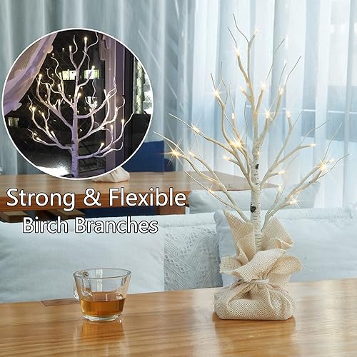 Miniatura 4 de Fudios Árbol de abedul iluminado con temporizador, funciona con pilas, 18 pulgadas, mesa de decoración del hogar, árboles de abedul artificiales