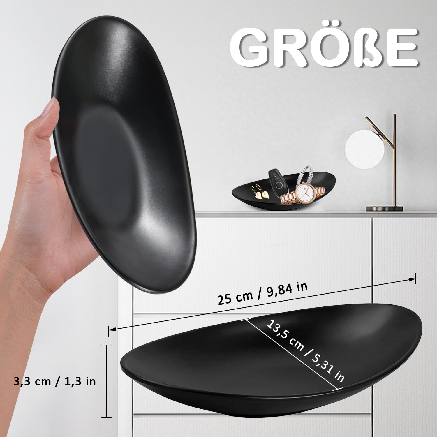 Feyarl Plateau à Bijoux Noir - Plateau Décoratif Ovale Pour Pièces De Monnaie, Clés, Bijoux Dans Le Couloir, L'entrée, La Salle De Bain