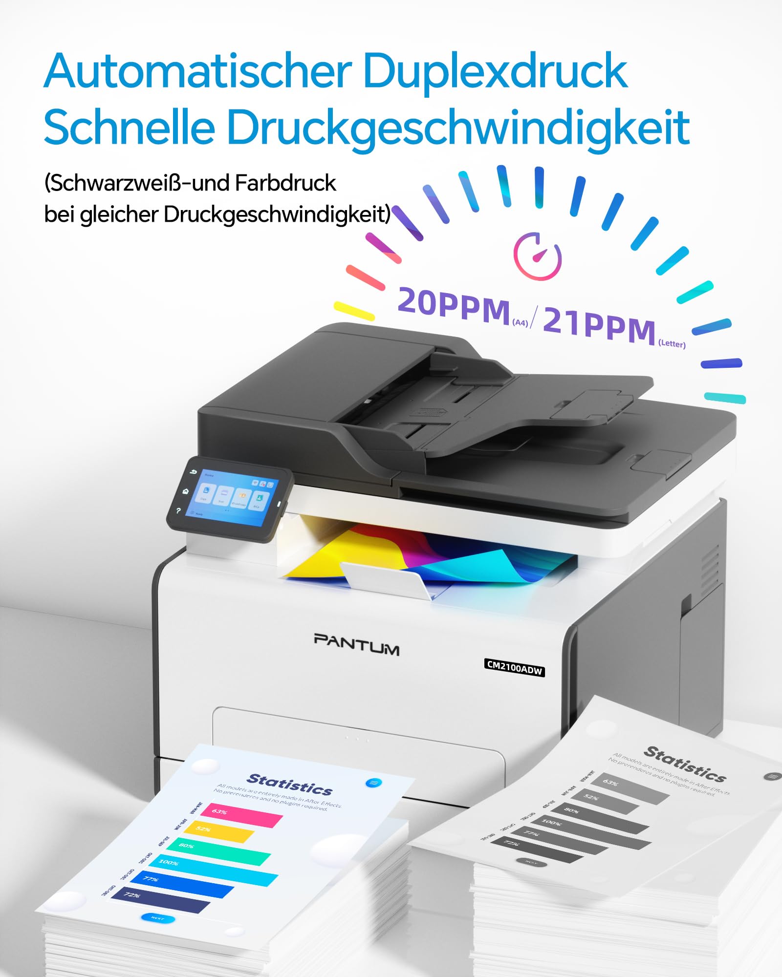 PANTUM CM2100ADW Farblaserdrucker Multifunktionsgerät, Drucker Scanner Kopierer 3in1 mit ADF, WLAN, Ethernet, USB, Automatischer Duplexdruck, 20ppm (Upgrade-Version)
