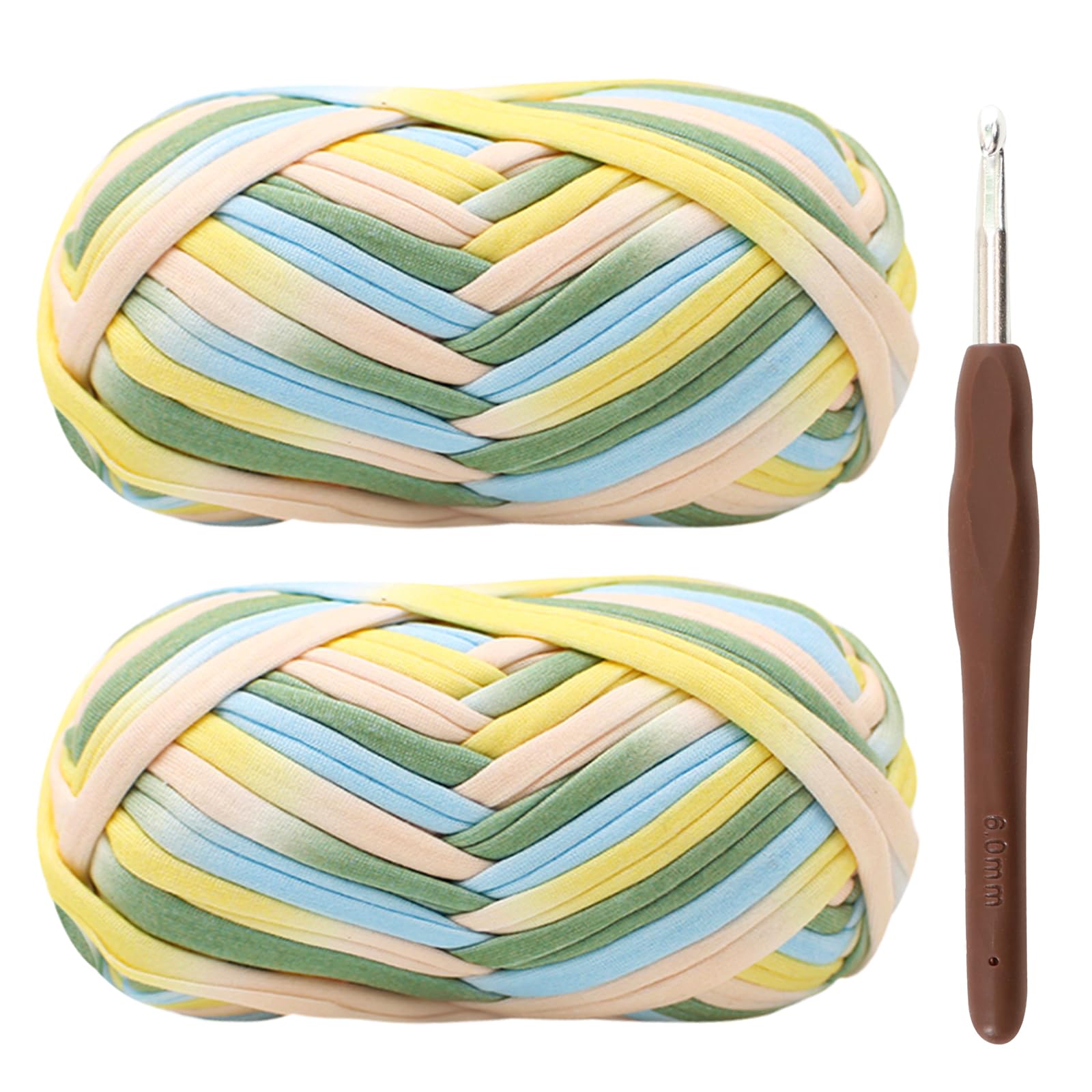 T-Shirt Yarn for Crocheting 2x100g Chunky Crochet Yarn with 6mm Hook, Perfect for Crocheting Projects, Beginner