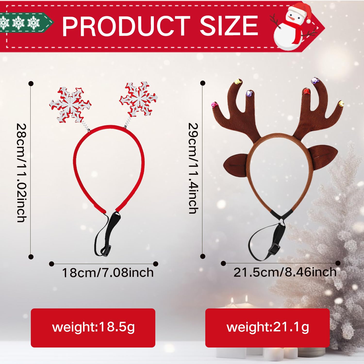 MEISH 2pcs Christmas Pet Headwear Christmas Reindeer Antlers Headbands Snowflake Headband Xmas Pet Headdress Pet Costumes Accessories for Cat Dog - Image 2