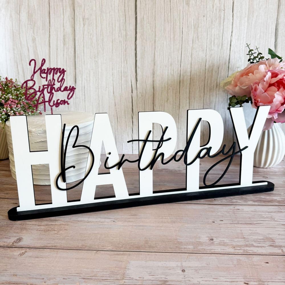 Luck and Luck Wooden Happy Birthday Sign With Stand | Keepsake Party Decorations