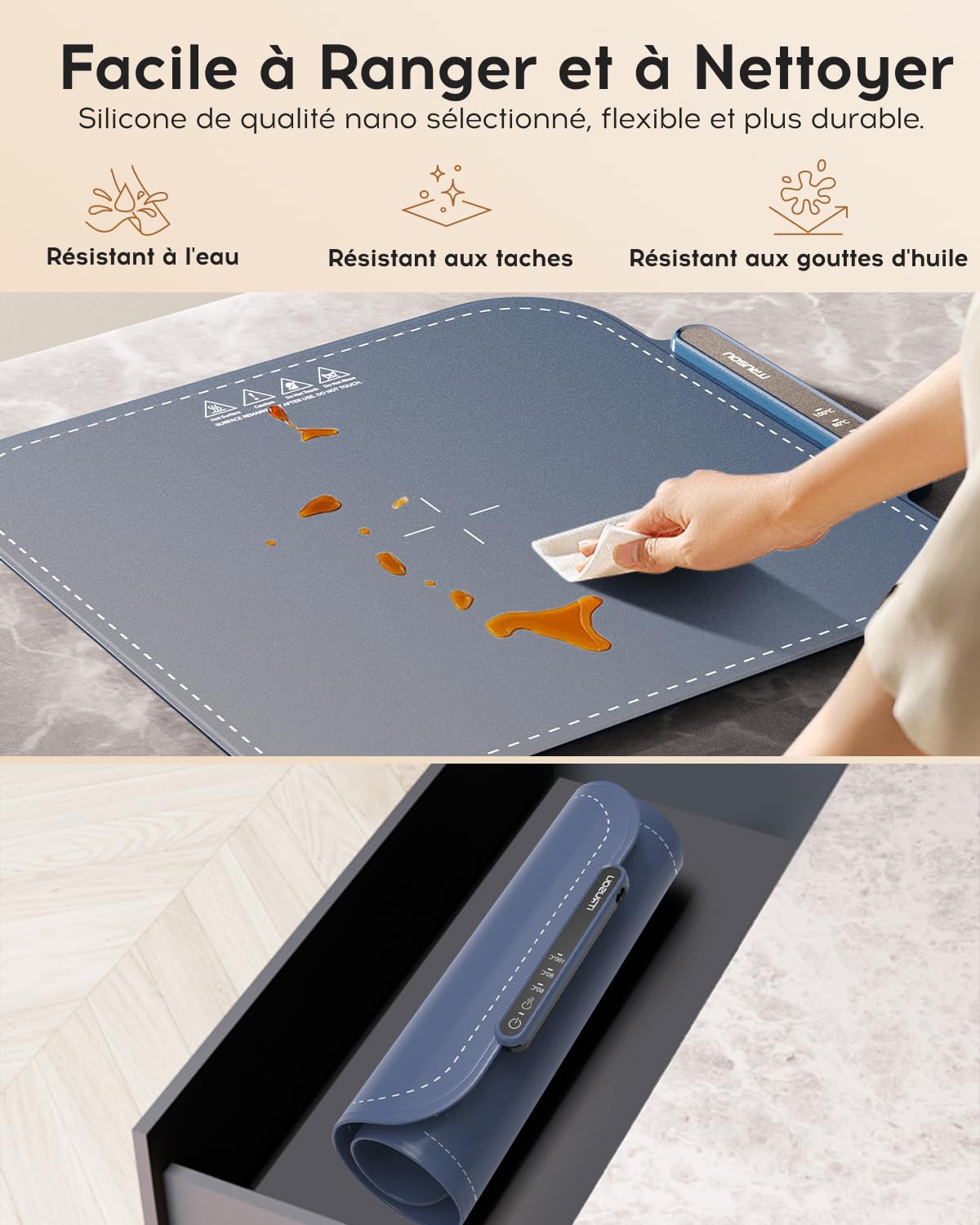 iTRUSOU Chauffe Plat Électrique, Plateau Chauffant Électrique Température Ajustable, Portable Pliable Chauffe-Assiette Alimentaire en Nano-Silicone pour Fêtes, Buffets, Réunions de Famille
