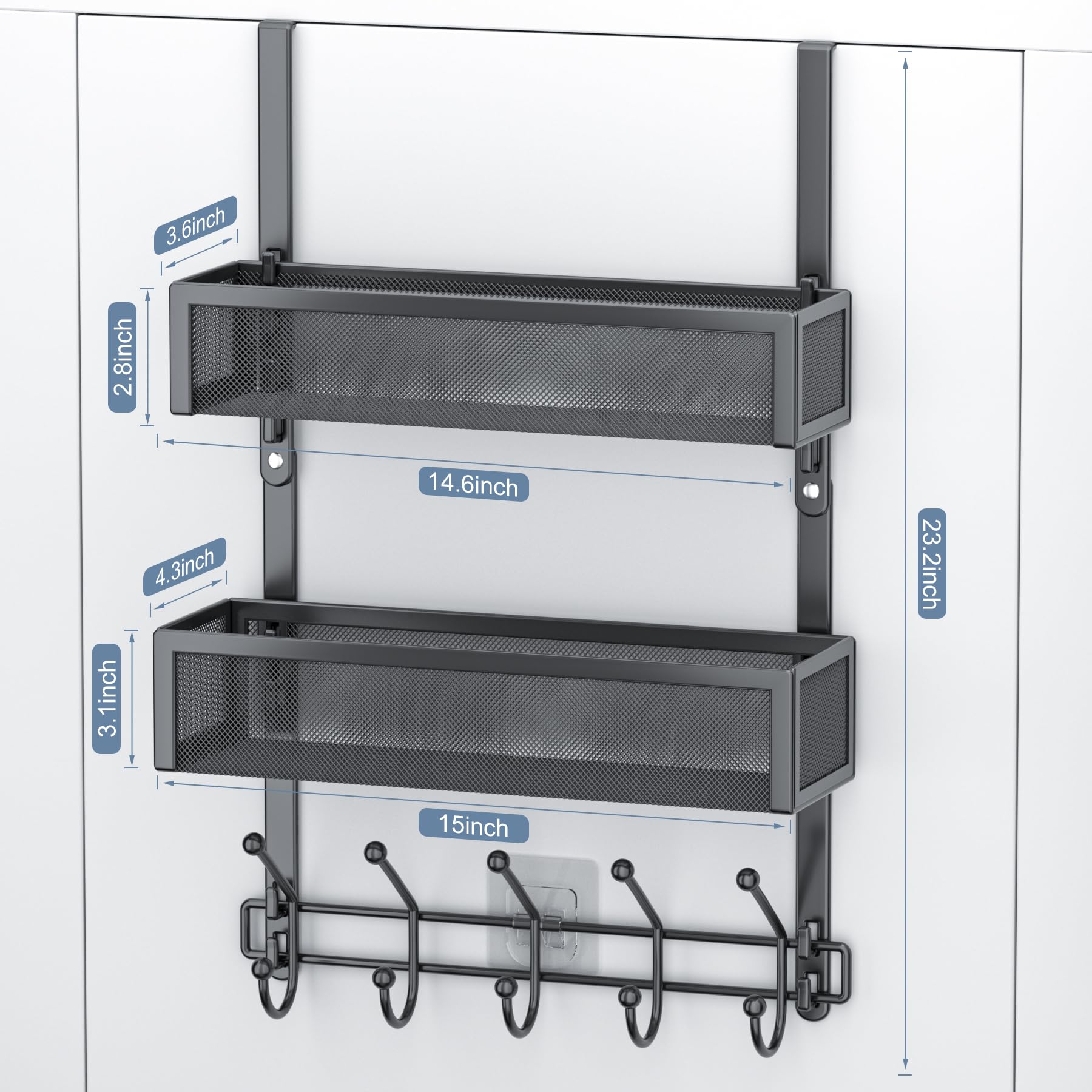 Aimeaihe Over The Door Hooks Organizer, 2 Adjustable Heights Door Hanger Coat Rack with 2 Mesh Baskets and 10 Hooks - Image 4