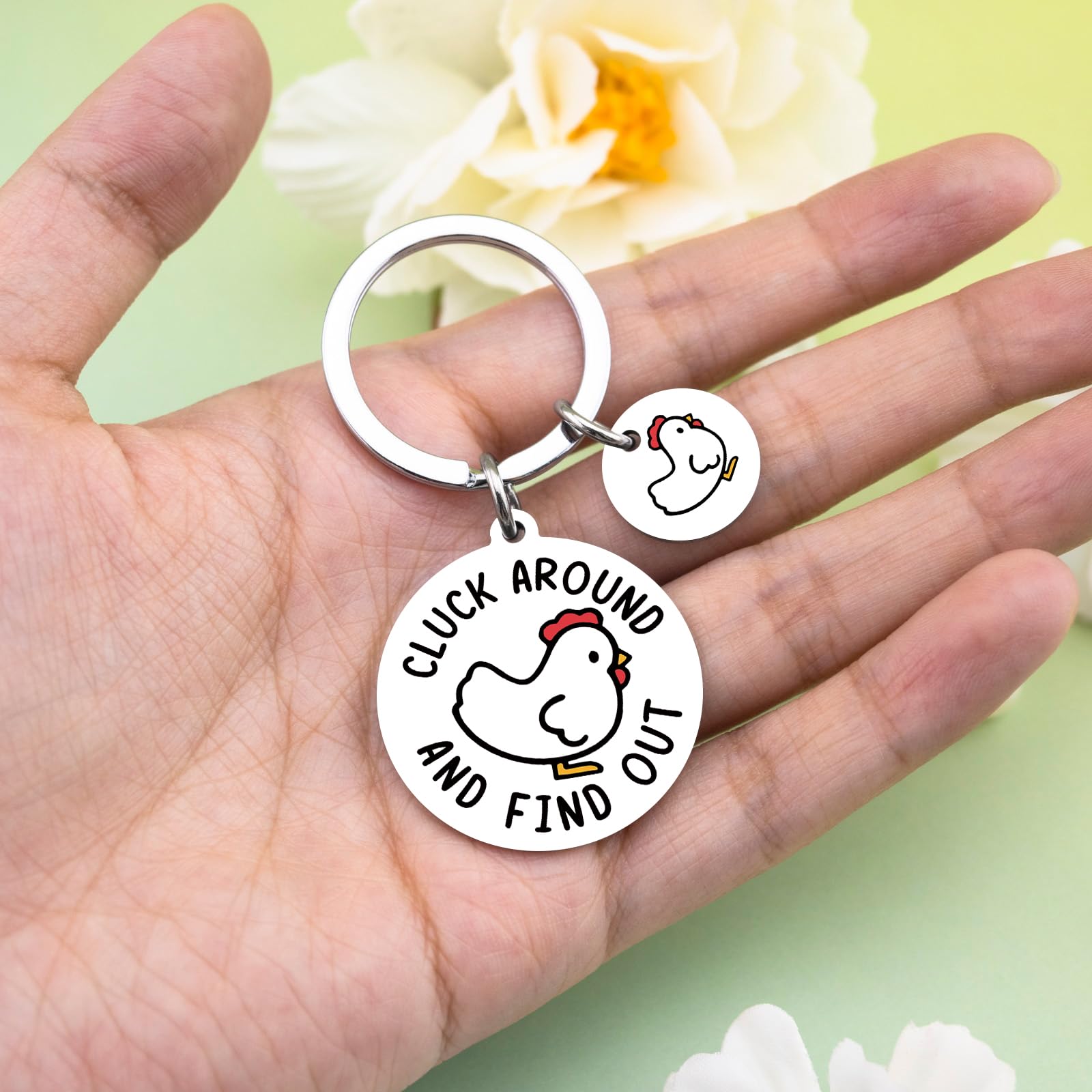 Chicken Keychain for Chickens Lovers Chicken Gifts for Women Men Unique Chickens Stuff Cluck Around and Find Out Sign