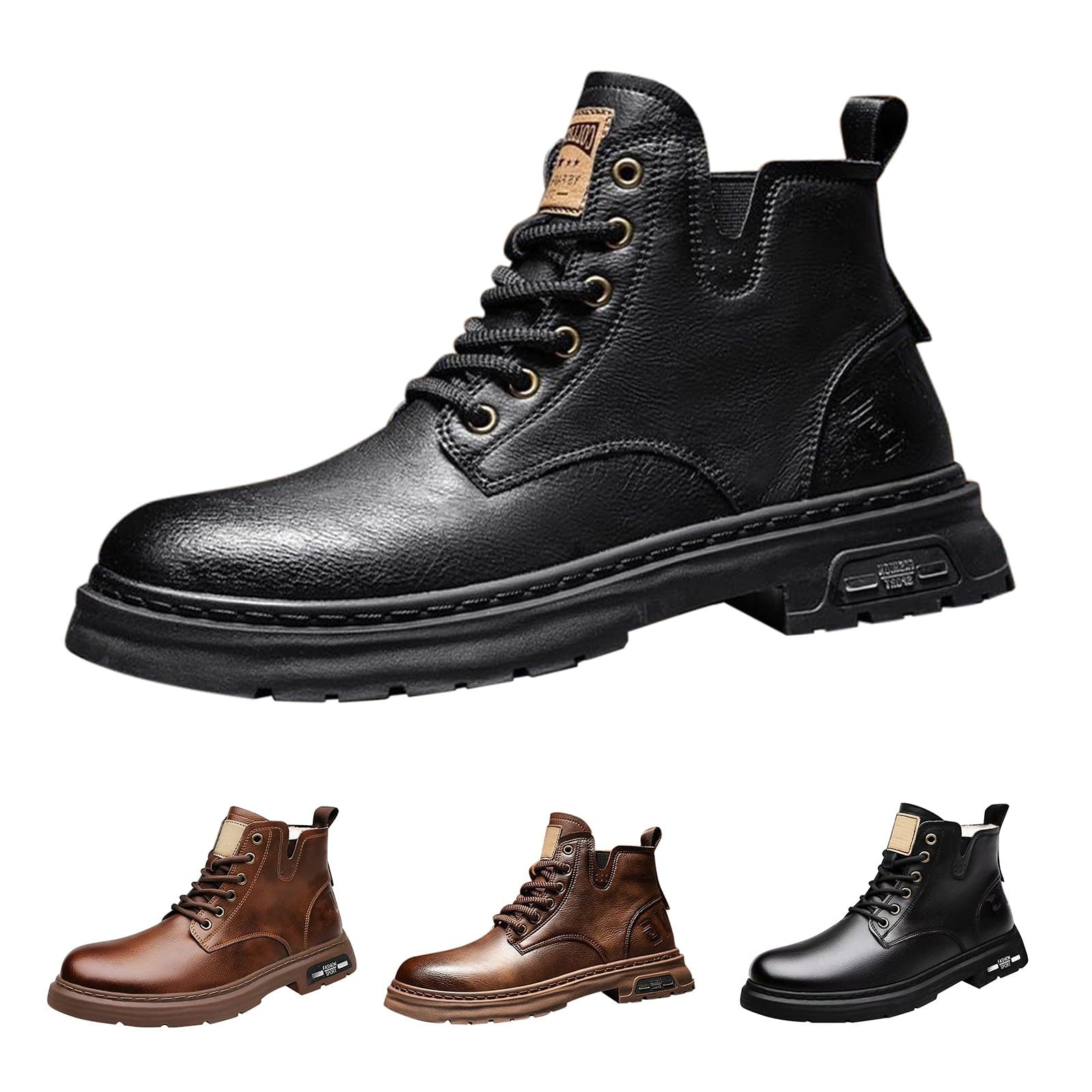 Botines para hombre, botas clásicas de caña corta, botas modernas con cordones, botas de senderismo para hombres, resistentes al desgaste, zapatos de trabajo, botines con cordones, botas de cuero