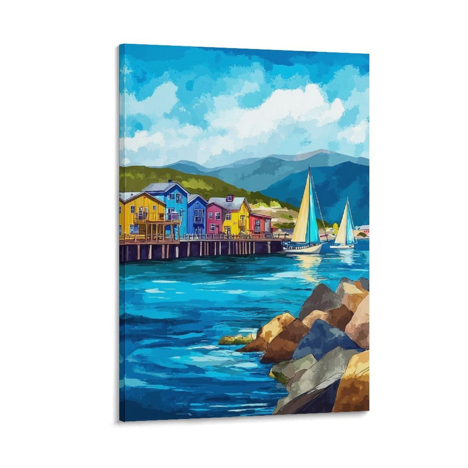 Monterey Bay Posters 20x30inch(50x75cm) Vintage Watercolor Canvas Art