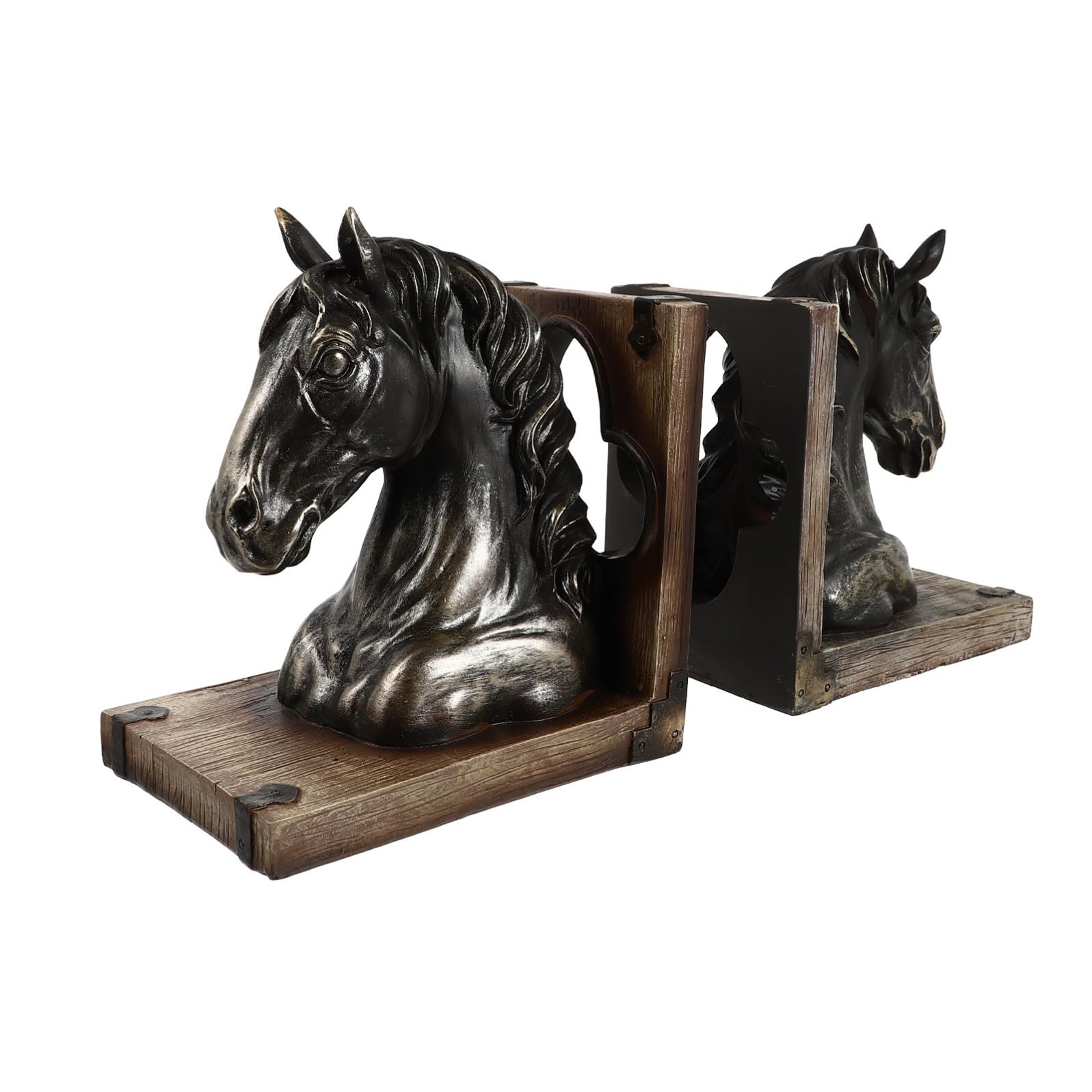 Ferma Libri Testa di Cavallo in Resina Stile Retrò 1 Paio | Lavorazione Fine, Finitura Levigata, per Ufficio e Studio, Elemento D’arredo per Mensole e Scrivanie