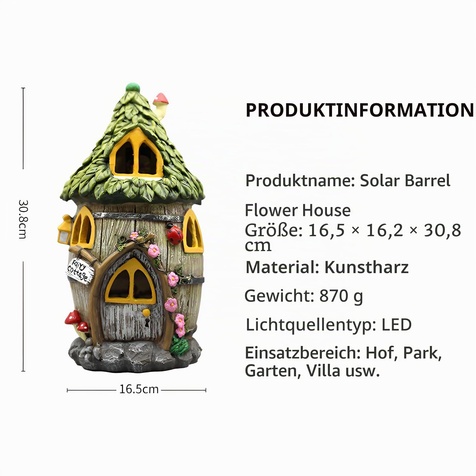 Gartendeko für Draußen, Solar Feenhaus LED Gartenleuchten Pilzhaus, Fairy Tree House aus Harz, Wetterfeste Feenhäuser Deko Außen, Rasen, Hof, Terrasse, Balkon, Fensterbank, Feengarten (Stil 3)