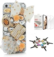 Vista 8 de STENES Bling Funda compatible con iPhone 5C, elegante, hecha a mano en 3D [serie brillante], diseño de hipocampo coral con protector de pantalla