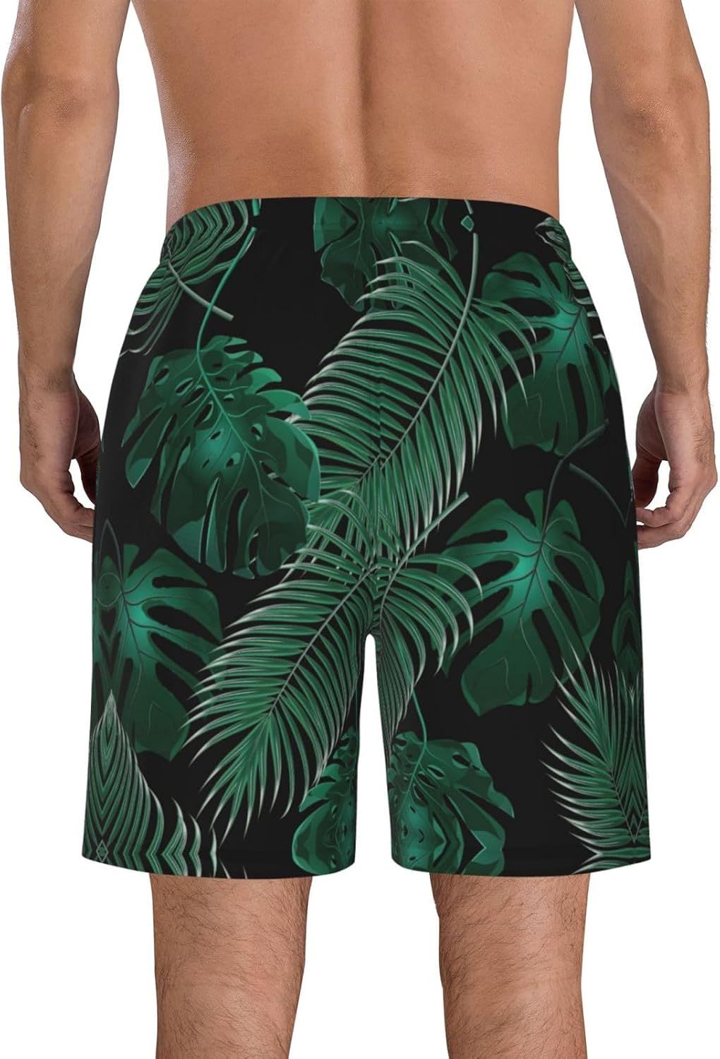 Mens Banana Leaf Green Print Beach Shorts,Casual Summer Shorts for Men,Quick Dry Polyester