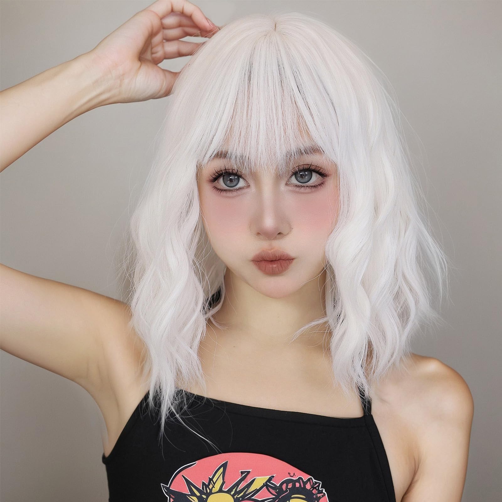 Amazon.co.jp: HAIRCUBE ウィッグ ボブ カール ショート ウィッグ 白