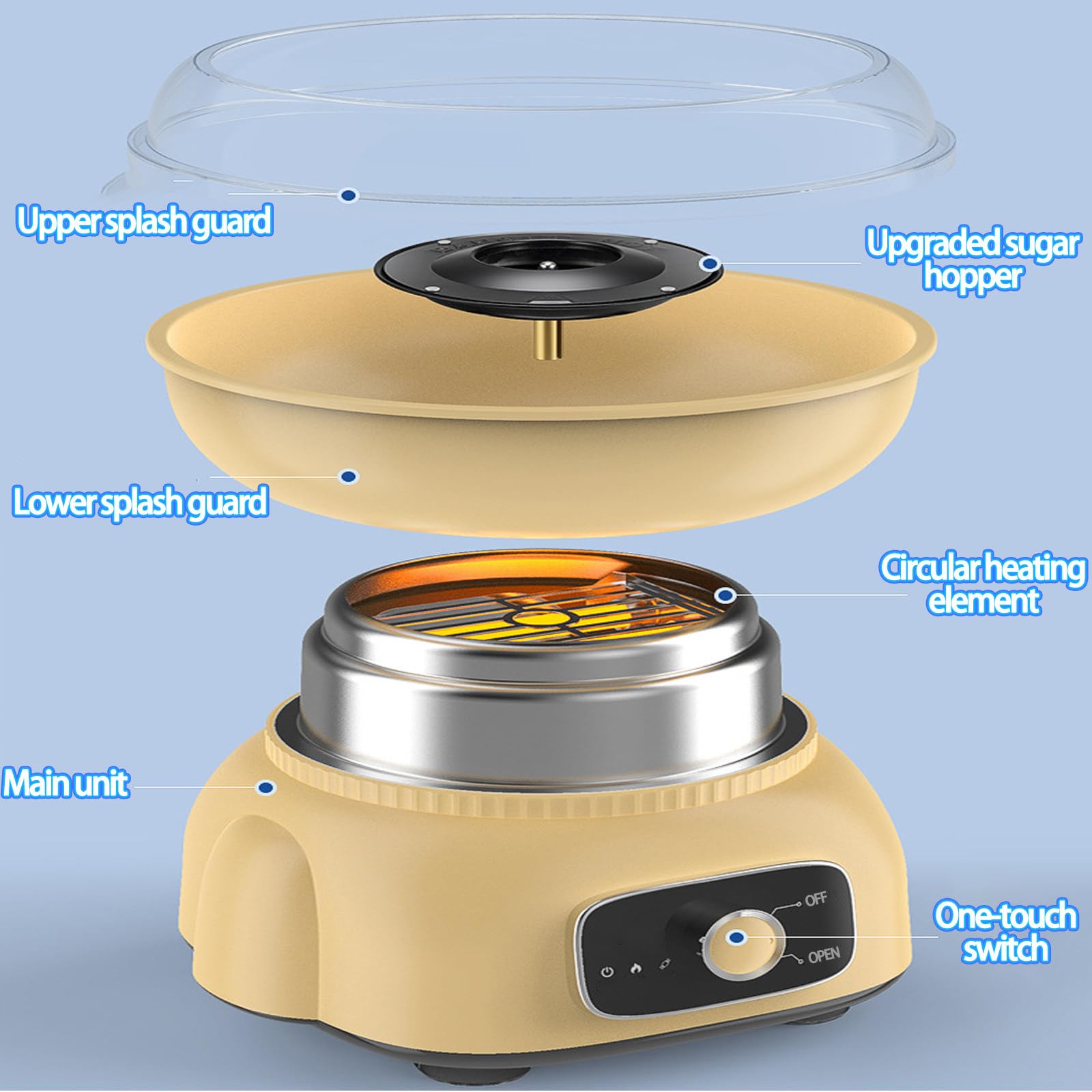 Máquina Eléctrica para Hacer Algodón De Azúcar para Niños De 500 W, Máquina De Algodón De Azúcar De Montaje Propio con Precalentamiento Rápido Y Cabezal De Acero Inoxidable Blue