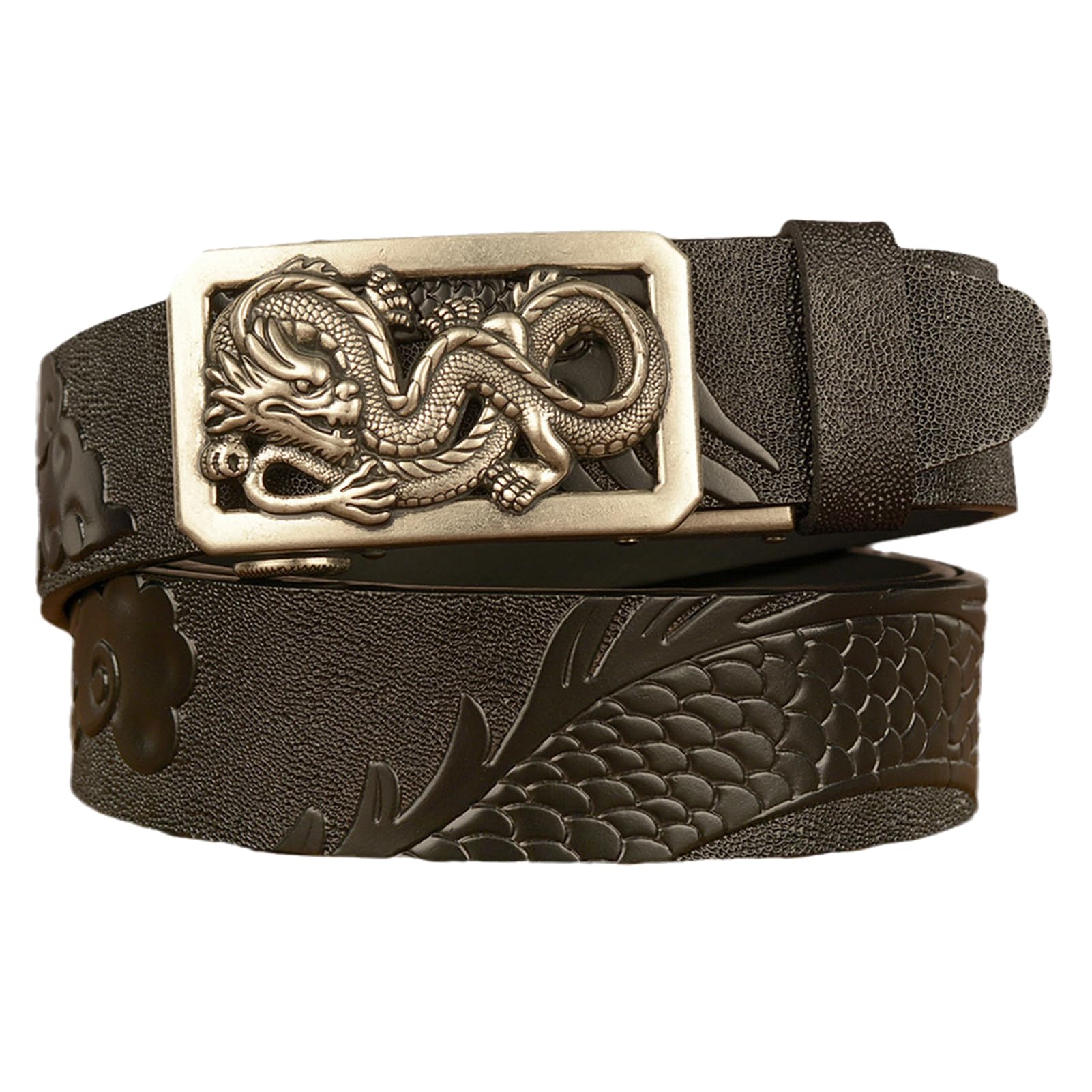 Cinturón De Trinquete Deslizante Moda - Hebilla Automática Ajustable Con Grabado Dragón For Uso Informal Y Estilo Vaquero Occidental