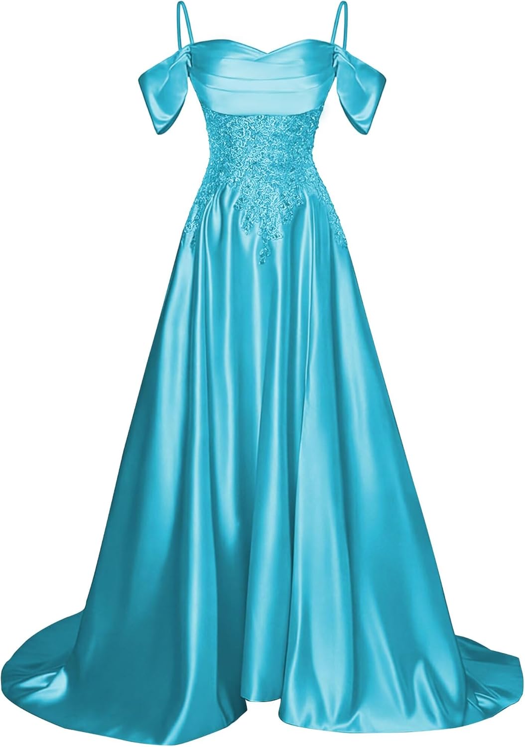 Off The Shoulder Ball Gown Lace Appliques Satin Prom Dresses for Women A-Line Evening Gown