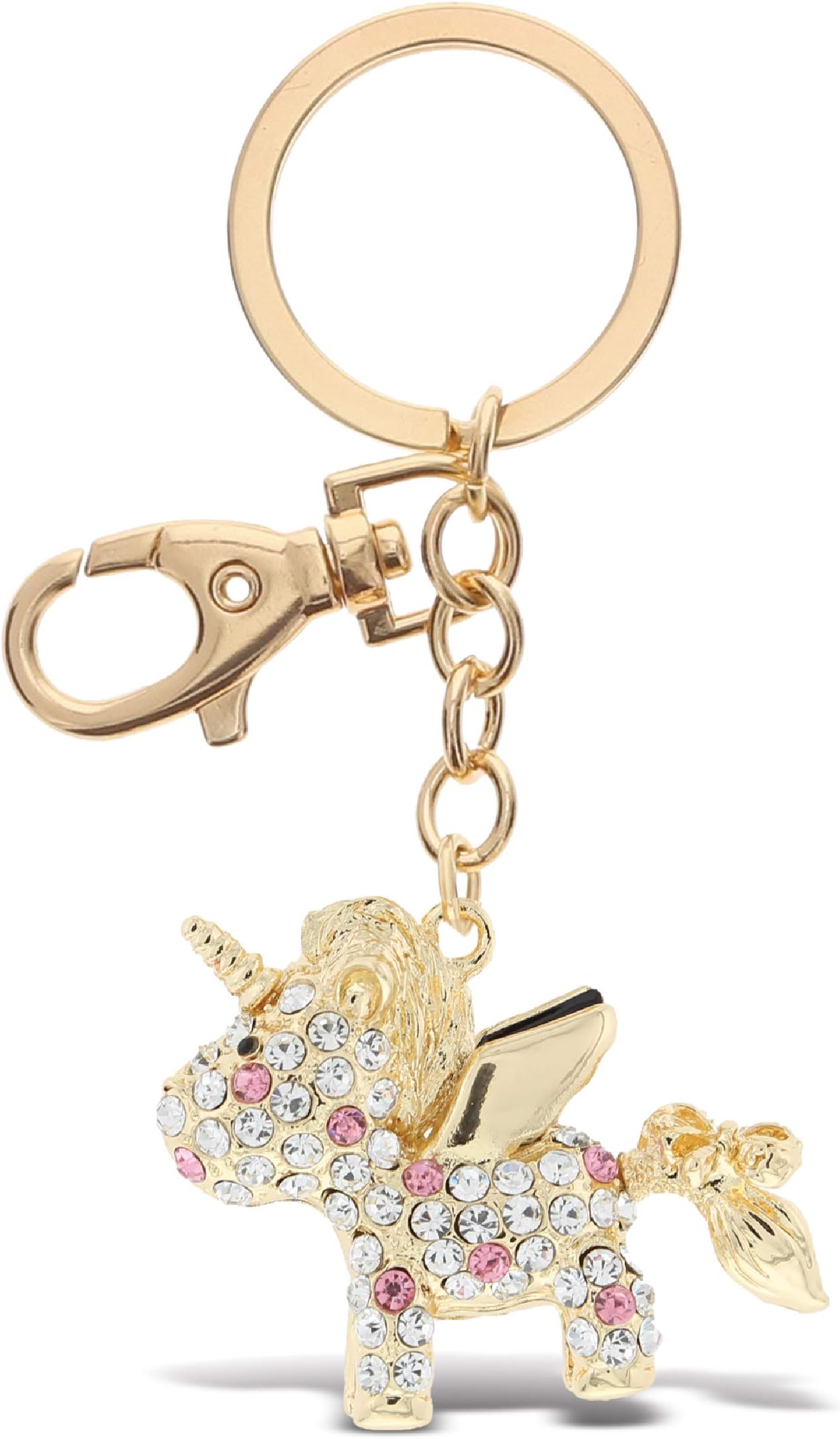 Aqua79Unicorn Keychain - Gold 3D Sparkling Charm Rhinestones Fashionable Stylish Metal Alloy Durable Key Ring Bling Crystal Jewelry Accessory With Clasp For Key chain, Bag, Purse, Backpack, Handbag