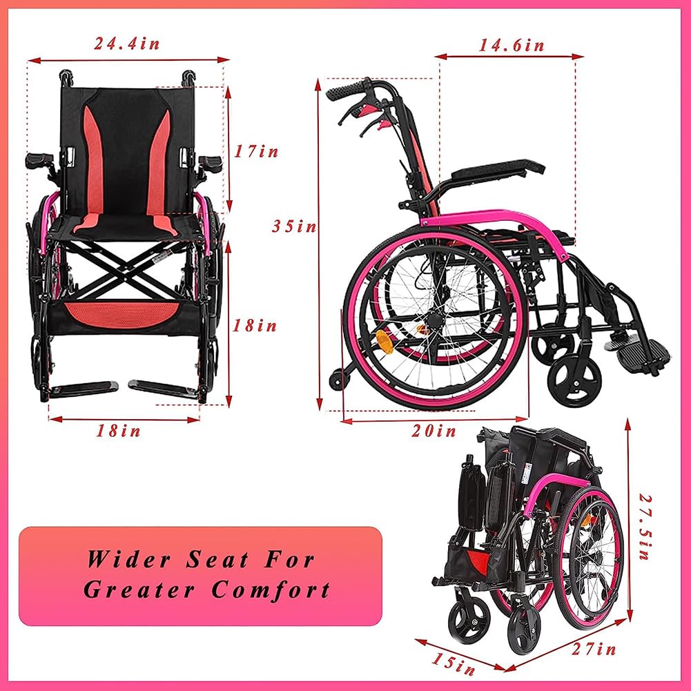 Sedia A Rotelle Portatile Ultraleggera, Sedia A Rotelle Sportiva E Per Il Tempo Libero, Ruota Grande Per Il Tempo Libero Per Adulti Per Tutta La Sedia A Rotelle Pieghevole,Blu