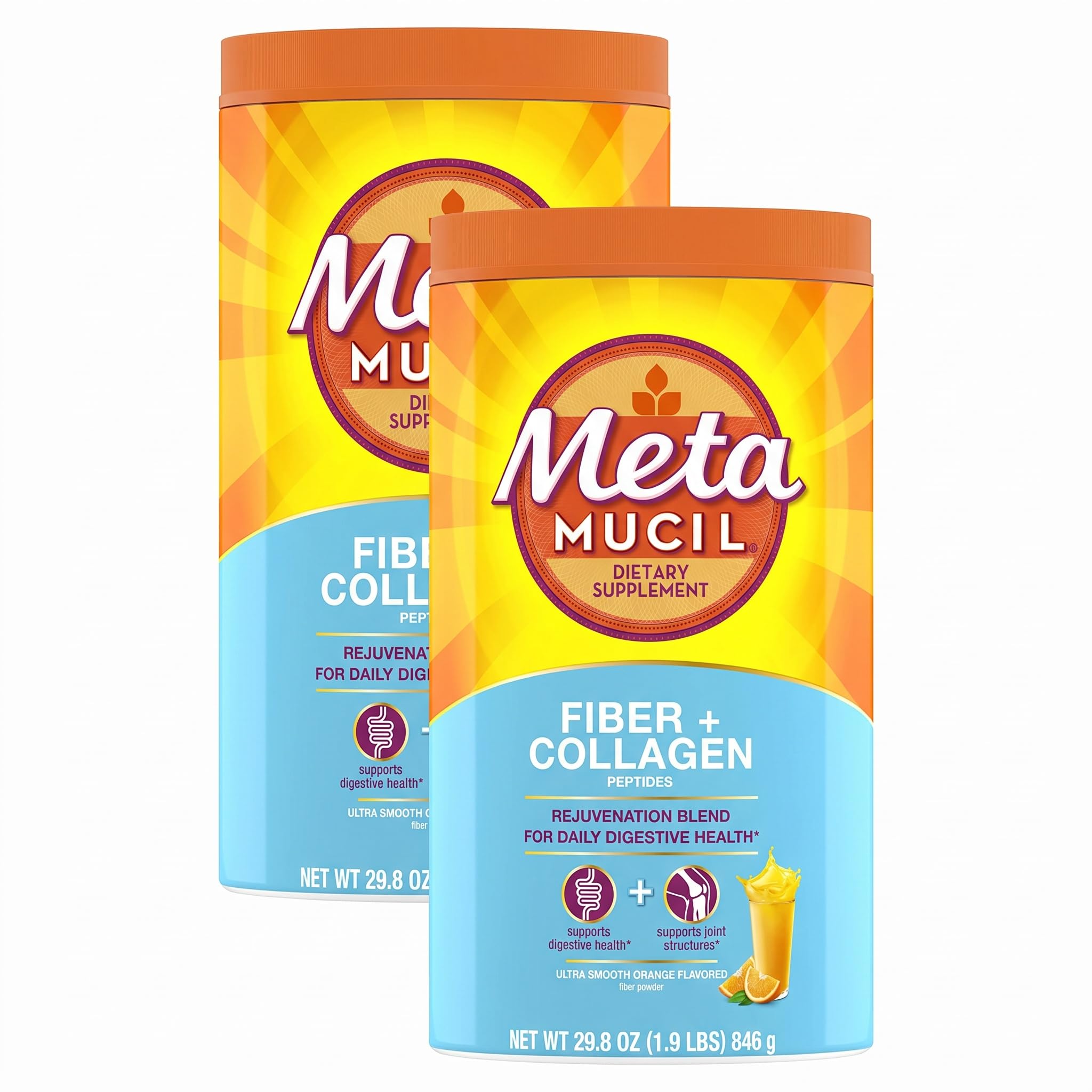 Metamucil Daily Fiber + Collagen, Psyllium Husk Powder, Plant Based Fiber Supplement, Sugar-Free with Stevia, 3-in-1 Fiber Supplement for Digestive Health, Orange Flavored, 90 Doses — Amazon image 11