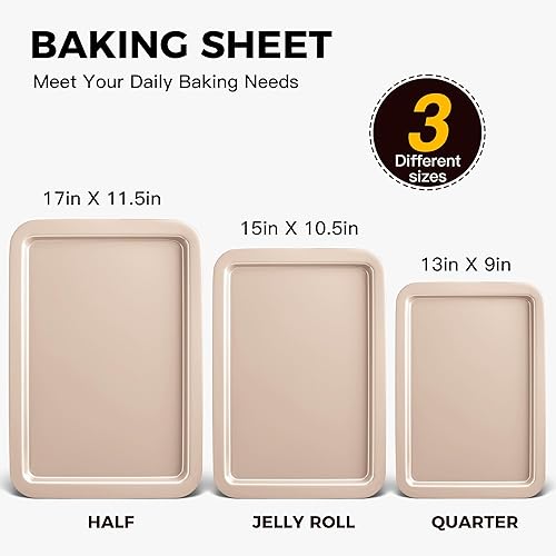 Miniatura 10 de HONGBAKE Hojas de galletas antiadherentes, bandeja para hornear para horno con agarre más amplio, bandeja para rollos de gelatina de 15 x 10,