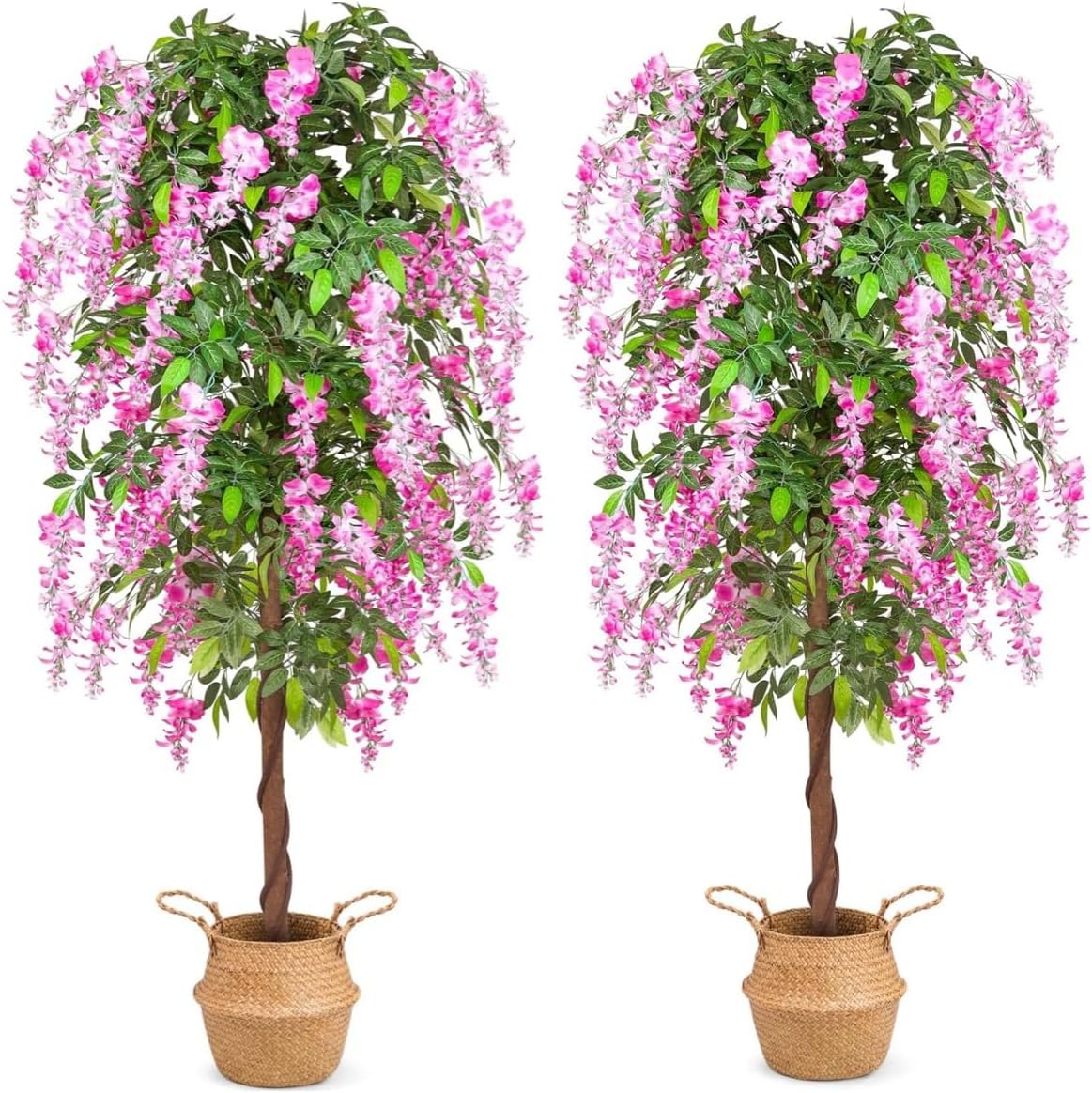 6ft Artificial Tree Plants, Fake Wisteria Tree with Woven Seagrass Basket for Indoor Outdoor Home Decor Office Living Room Porch Patio Perfect Housewarming Gift (2)