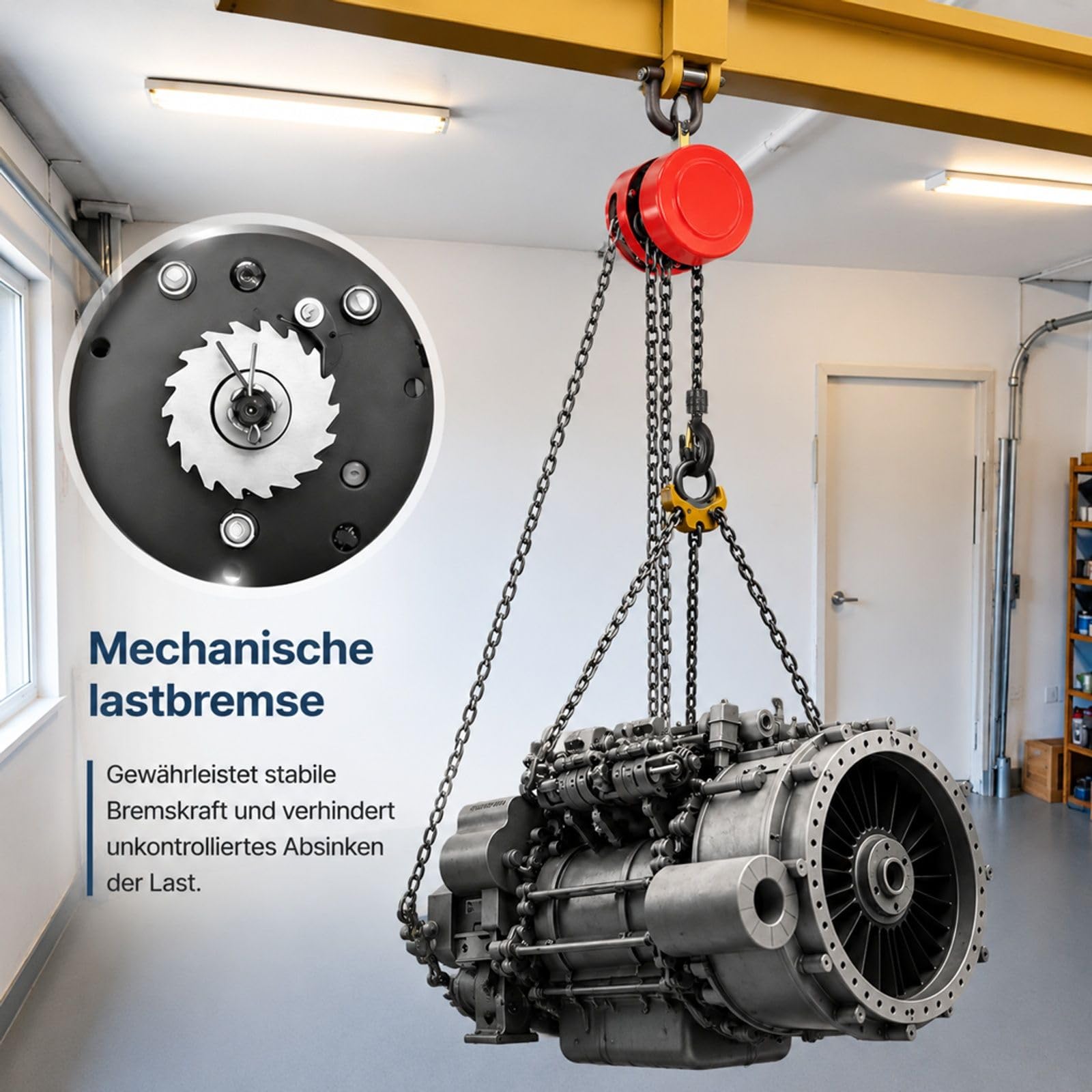 Handkettenzug 1 t rot für Garage Werkstatt Lager