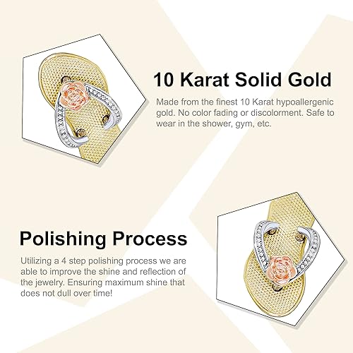 Miniatura 2 de Gold Flip-flop Sandal with Flower Charm - 10 Karat Solid Gold - Sandal Pendant