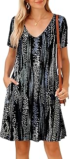JollieLovin Women T Shirt Plus Size Summer Swing Dresses Short Sleeve V Neck Loose Casual Dress(L-5X)