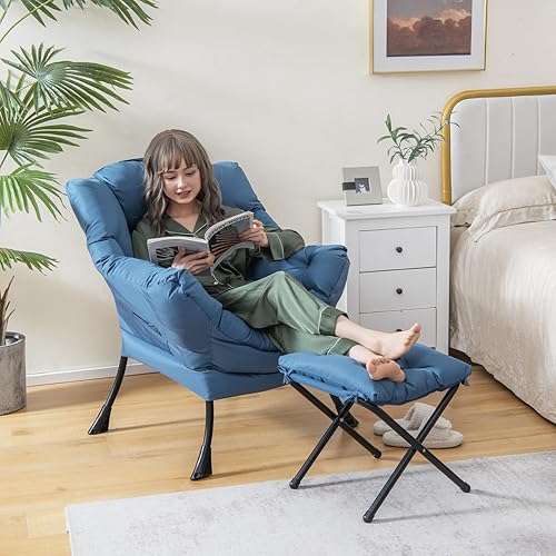 Miniatura 68 de Giantex Silla perezosa moderna, silla de salón contemporánea de tela de poliéster con marco de acero, silla individual tapizada con reposabrazos y