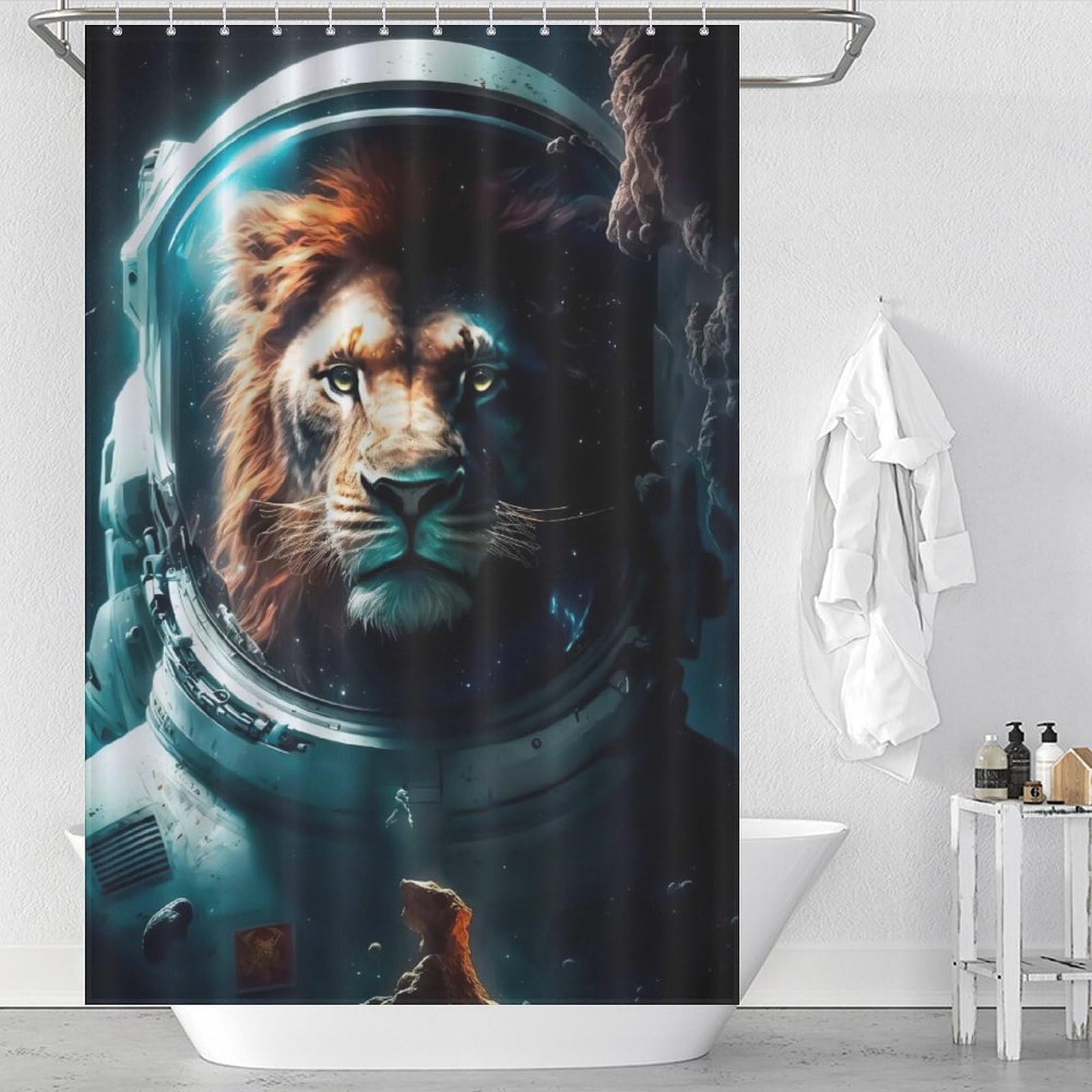 Rideau de douche lion étanche 122x183cm rideau de baignoire anti-moisissure