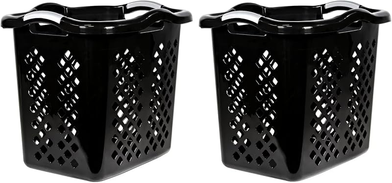 2 bushel laundry baskets with silver handles, black, 2-pack