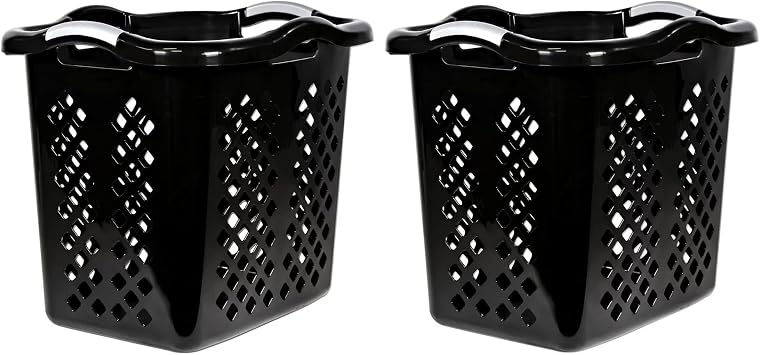 2 bushel laundry baskets with silver handles, black, 2-pack