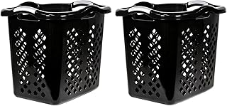 2 bushel laundry baskets with silver handles, black, 2-pack