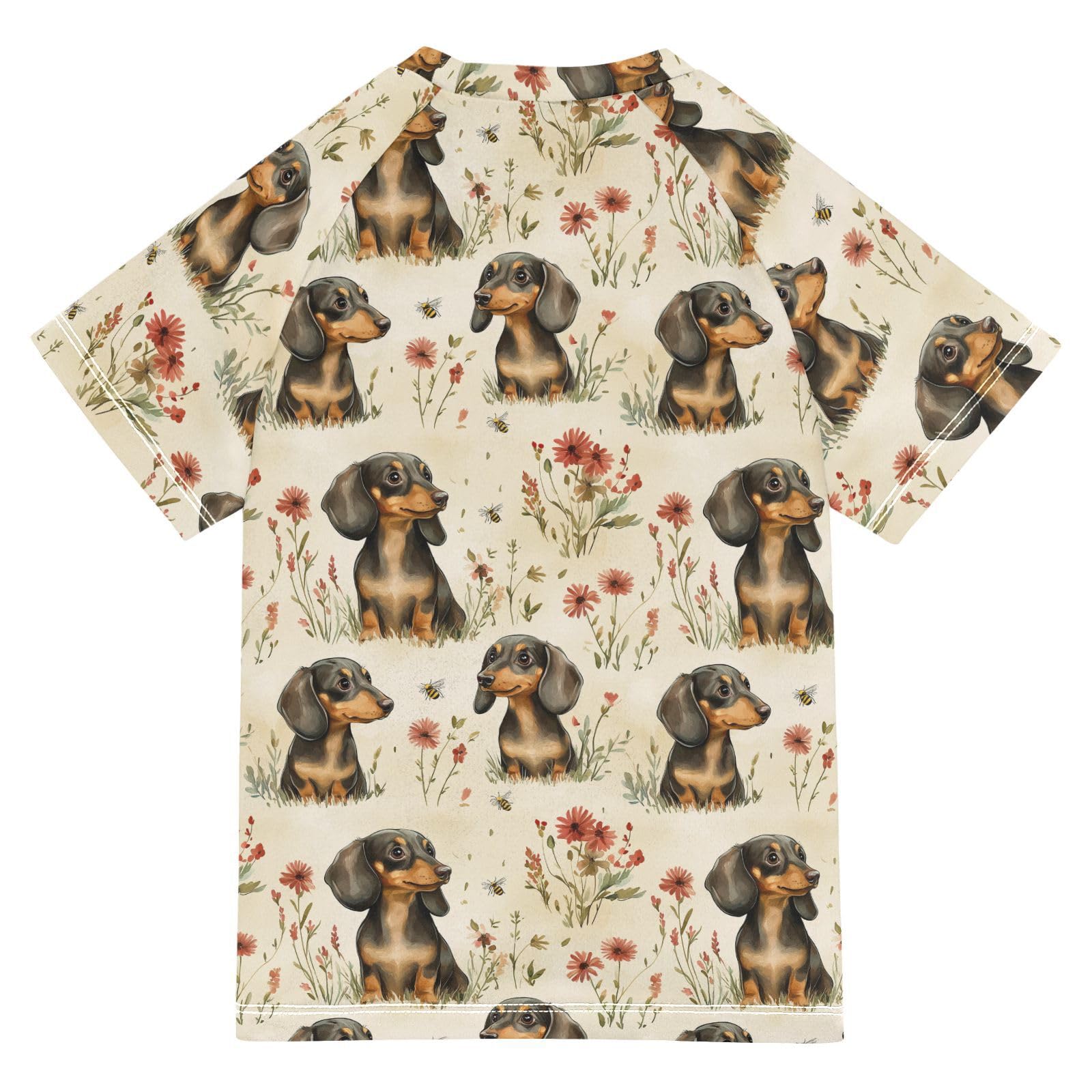 Matching Bathing Suits for Kids Short Sleeve Rash Guard Swimsuit 5T Cartoon Cute Dachshund Dog Brown