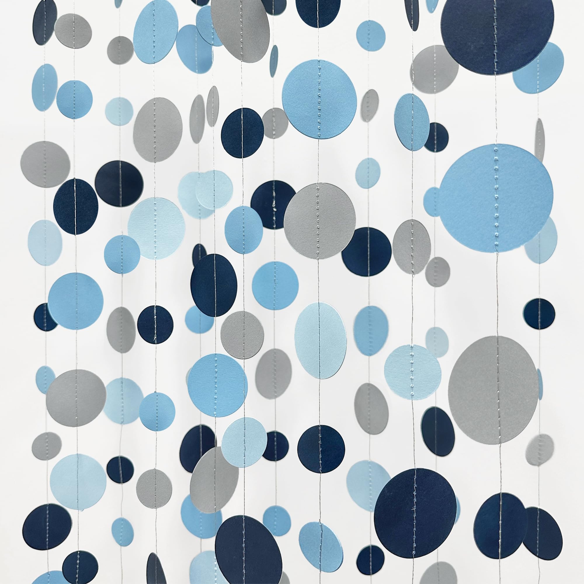 Dusty Blue Party Decorations Navy Blue Circle Dots Garland Gray Blue Hanging Paper Polka Dot Streamer for Wedding Shower Engagement Bridal Shower Birthday Graduation Nautical Themed Party Supplies