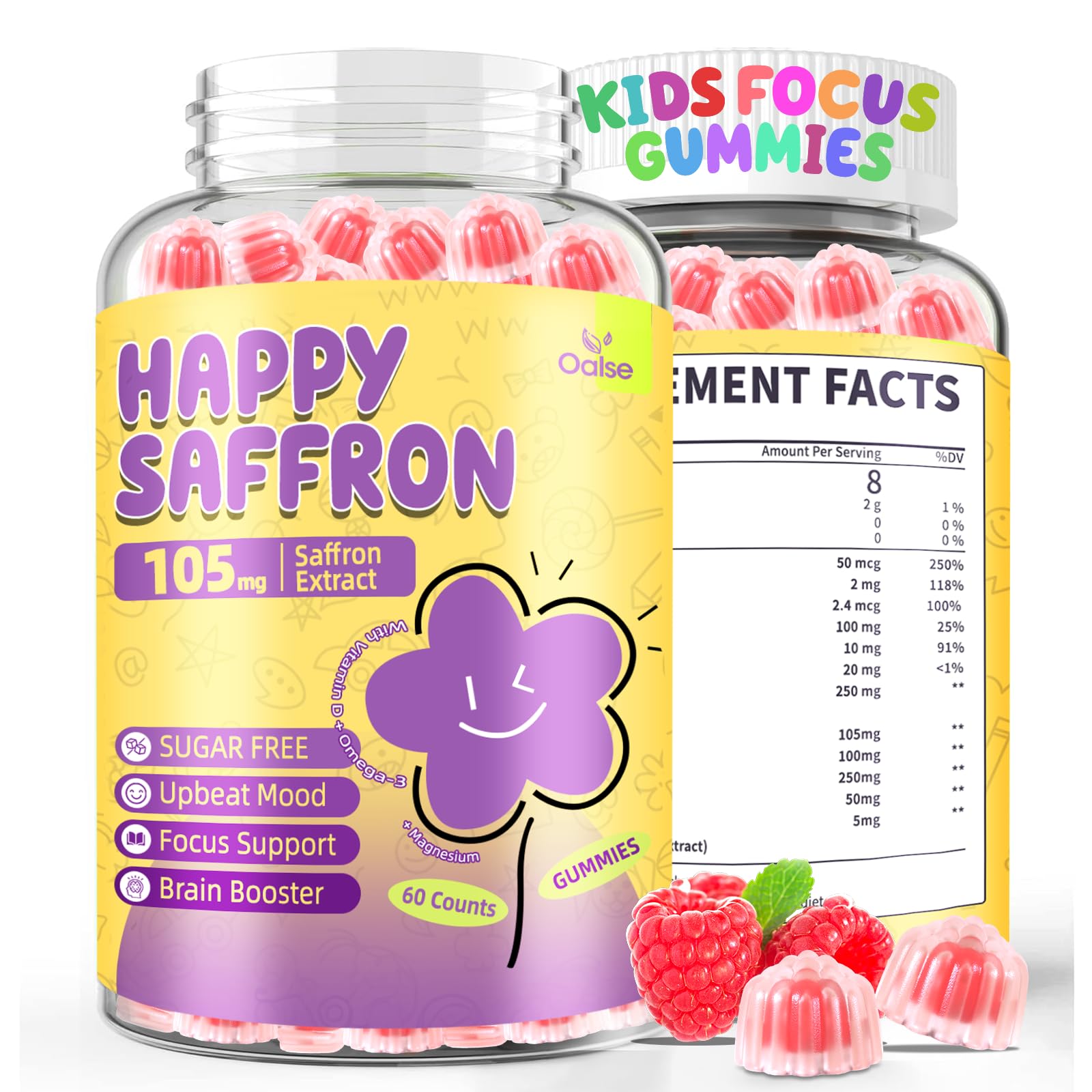 Saffron for Kids, Focus Saffron Supplement Happy Mood, Saffron Gummies Kids