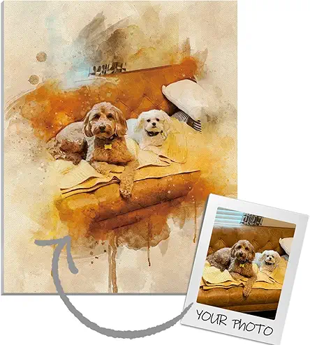 Custom Dog/Cat Portrait Watercolor Painting Framed Canvas Prints...