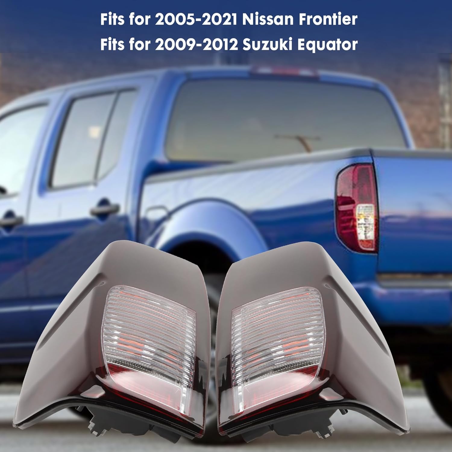 Dark Red Tail Lights With Halogen Bulbs Compatible With 2005-2021 Nissan Frontier, 2009-2012 Suzuki Equator Rear Light Brake Lamps Smoke Lens NI2800170 26555-EA825