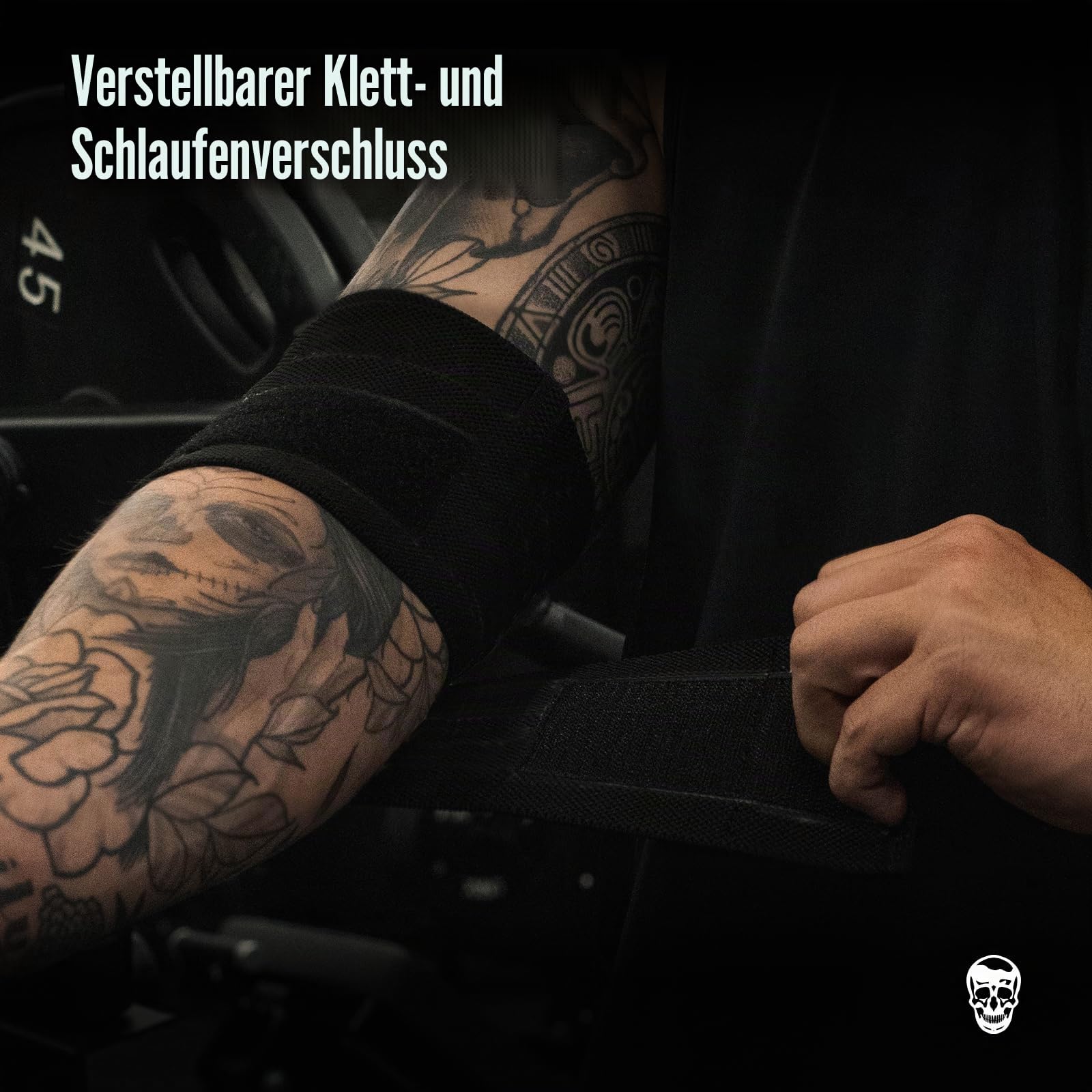 Gymreapers Gewichtheben, Ellenbogenbandage, flexibel, 101,6 cm, Ellenbogen-Kompressionsriemen und Gelenkbandage, für Bankdrücken, Powerlifting und Drücken (schwarz)