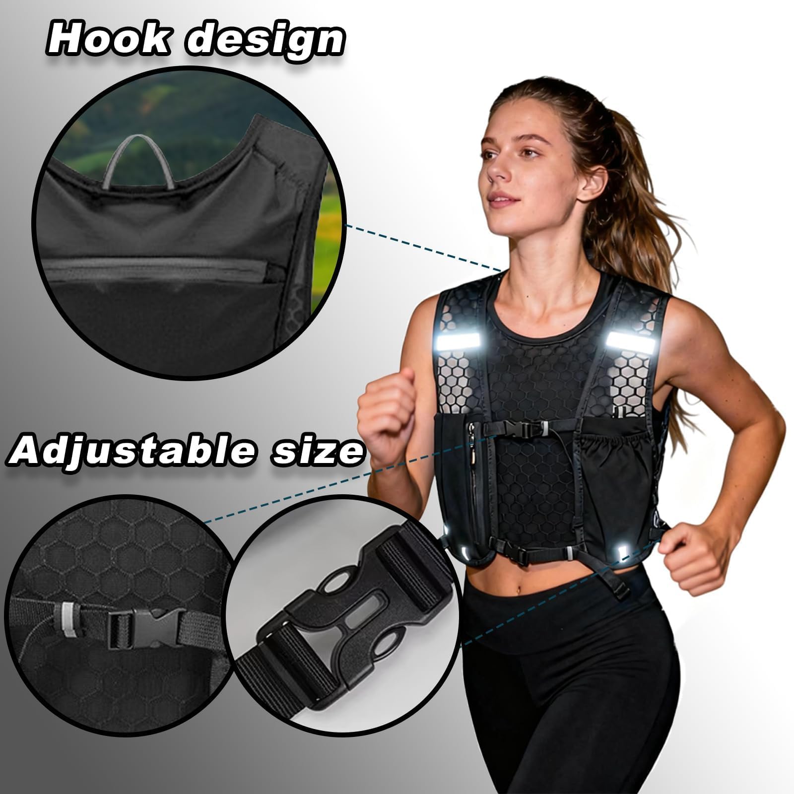 Chaleco de Hidratación para Hombre y Mujer, Mochila de Correr Multifunción Ligera y Transpirable, Running Vest con Tira Reflectante y Ajustable para Trail Running, Correr, Maratón, Ciclismo,Senderismo