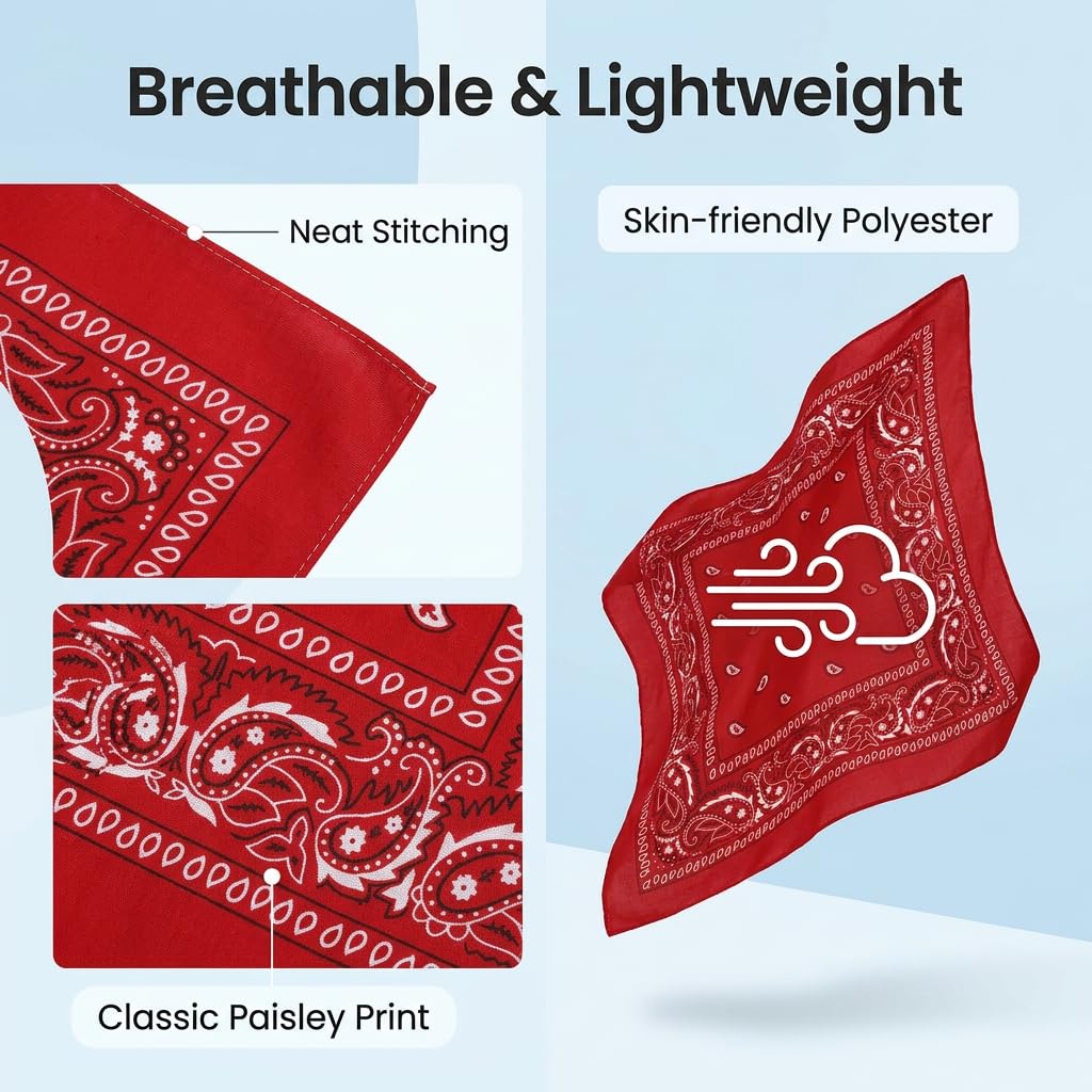 10 sztuk bandana czerwona bawełniana chusta na szyję, wzór Paisley, chustka na głowę, unisex, chusta na głowę, chusta na głowę, zestaw klasycznych wzorów dla kobiet i mężczyzn, akcesoria, opaska na