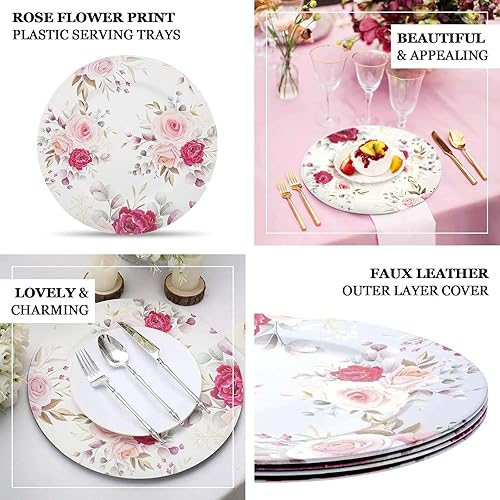 Miniatura 4 de Efavormart - Paquete de 6 platos de plástico con diseño de rosas de 13 pulgadas bandejas desechables con estampado floral de primavera