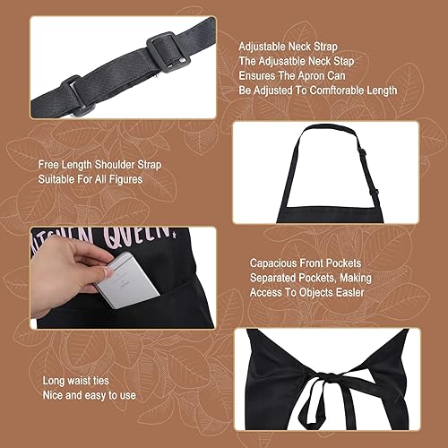 Miniatura 4 de Delantales divertidos para hombre, delantal ajustable de cuello negro con 2 bolsillos, delantales de cocina a la parrilla para hombres, regalos de