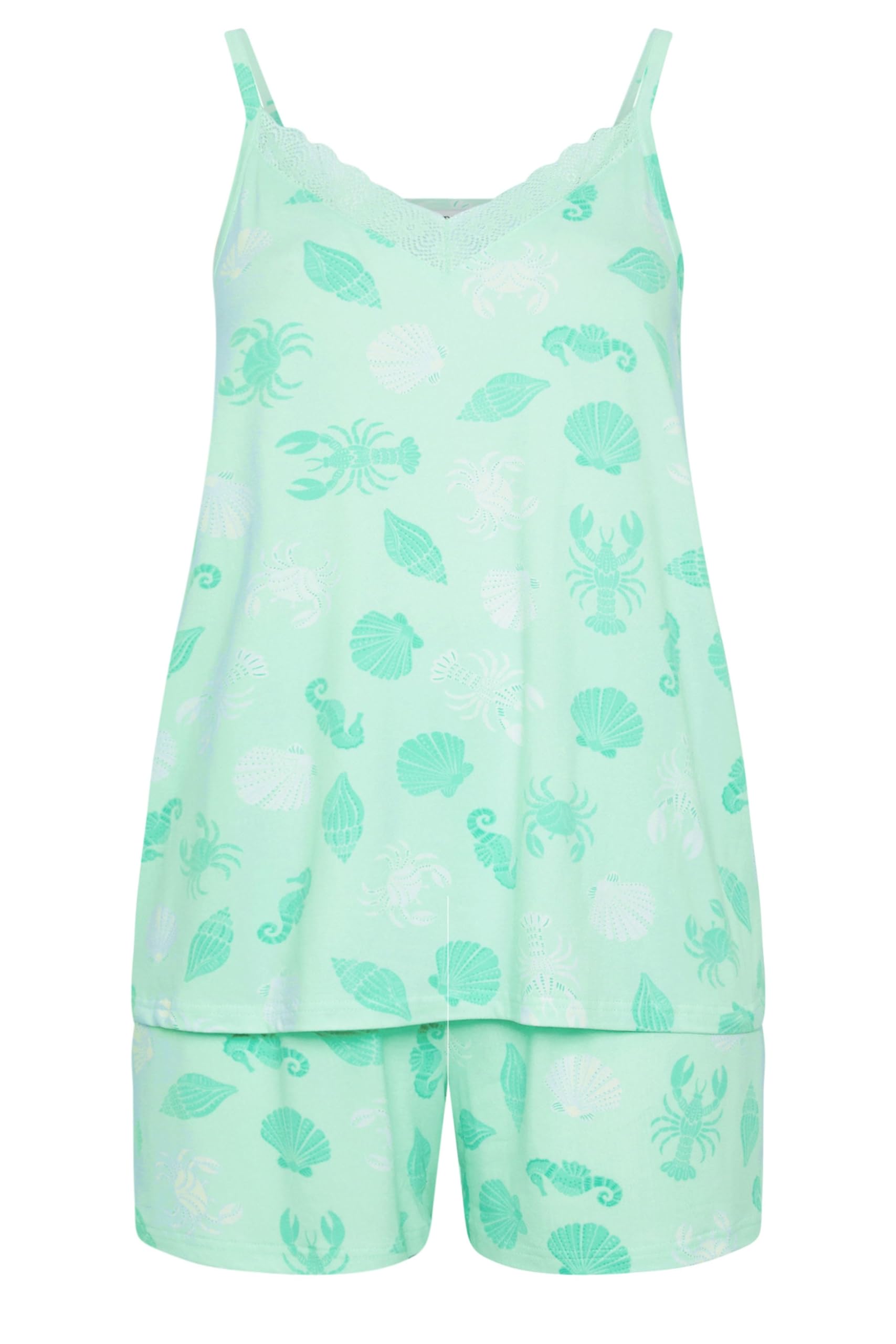 Yours Curve Green Shell Print Soft Touch Pyjama Set - Women's - Plus Size Curve