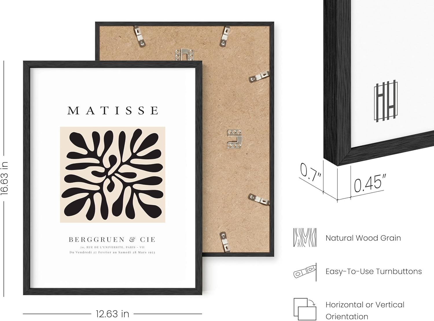 HAUS AND HUES Matisse Abstract Poster - Henri Matisse Print and Art Exhibition Poster, Matisse Paper Cutouts, Aesthetic Art Drawing Black Plant Clover Matisse (Black Frame, 12x16)