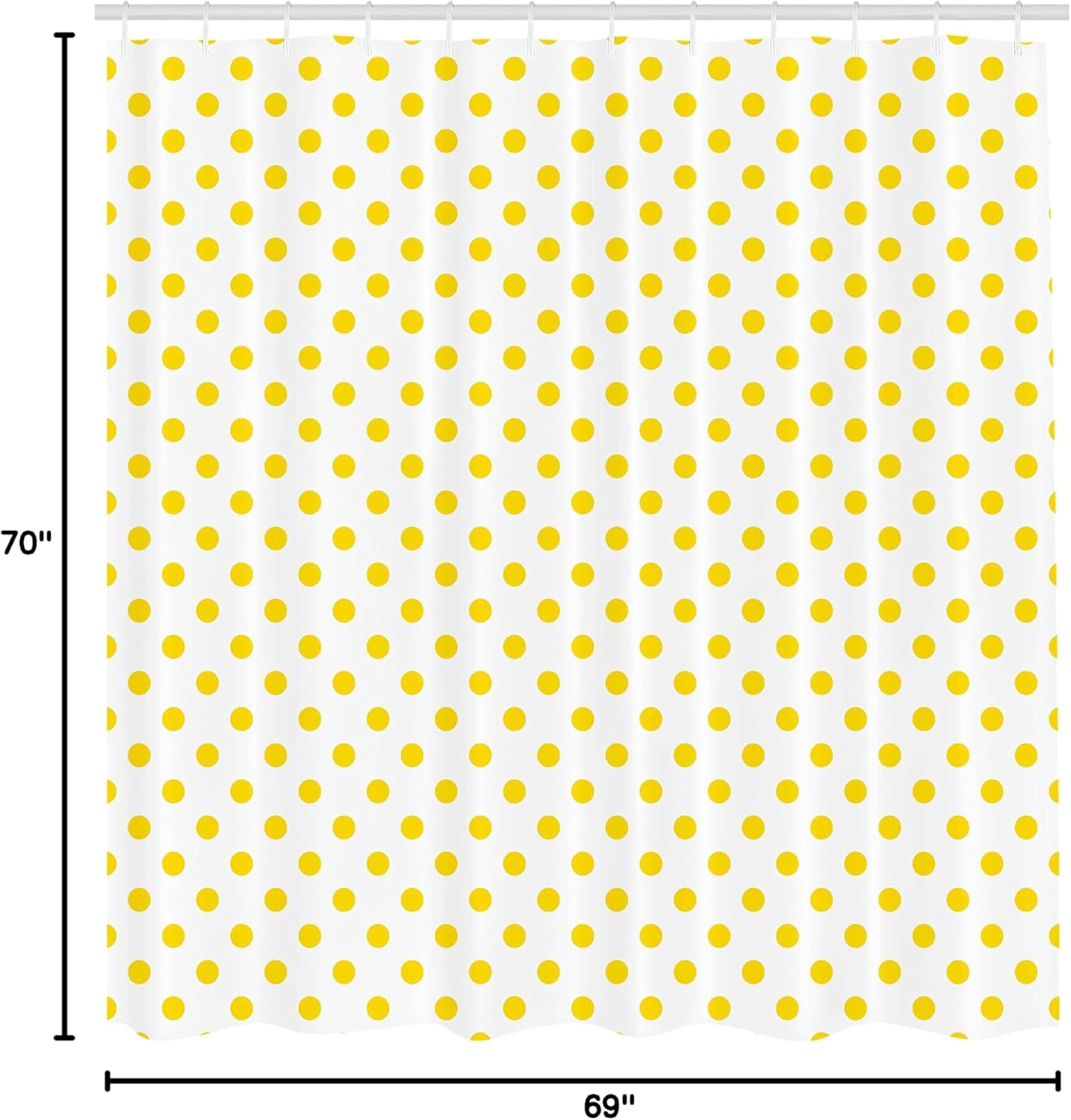 Ambesonne Yellow Shower Curtain, Picnic Like 50s 60s 70s Retro Themed Yellow Spotted White Pattern Print, Cloth Fabric Bathroom Decor Set with Hooks, 69" W x 70" L, Yellow and White