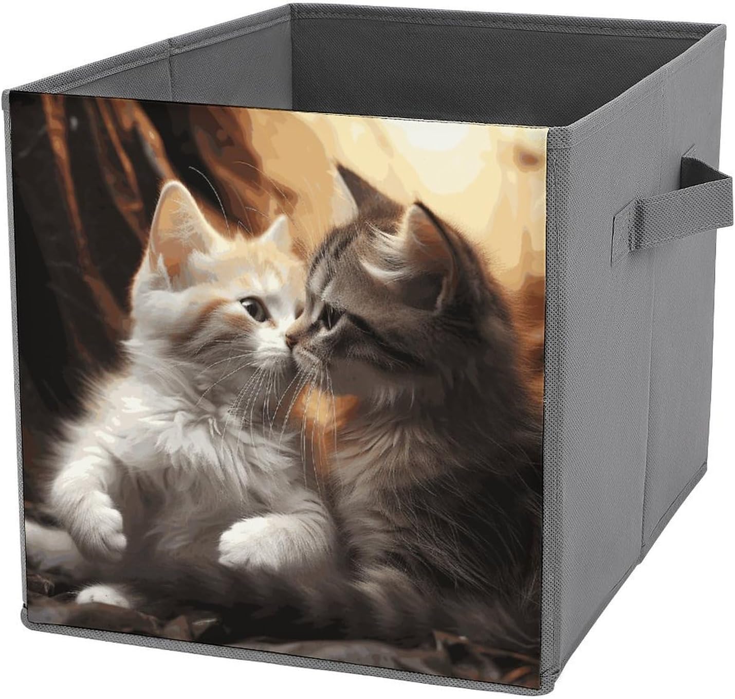 Folding Storage Bins Oxford Fabric Clothes Storage Boxes with Handles | Cat Kiss Cube Organizer, Easy to Store, Multi Functional Cube Storage Organizer for Office Bedroom